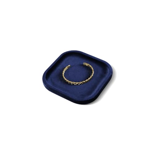 Resilient Velvet Jewelry Display Tray for Ring Earrings Bracelet Necklace, Flat Jewellery Dish for Showcase Store Retail Counter Exhibition Photography Livestream (Dark Blue, Small) - color: Dark Blue, size: Small