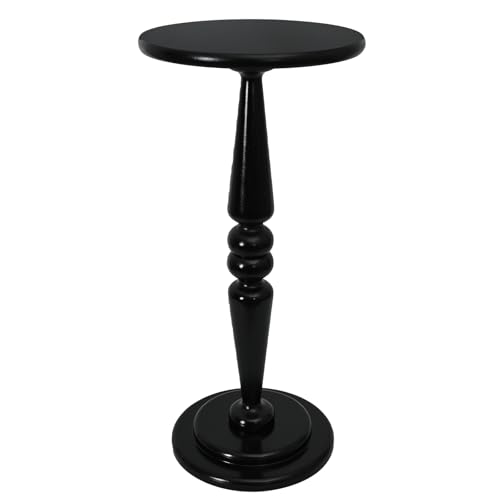 SwallowLiving Black Side Table, 25" Tall Small Round End Table for Small Spaces, Solid Pine Wood Pedestal Drink Table, Narrow Accent Table for Living Room, Bedroom & Entryway, Matte Black Finish - color: Black Spindle