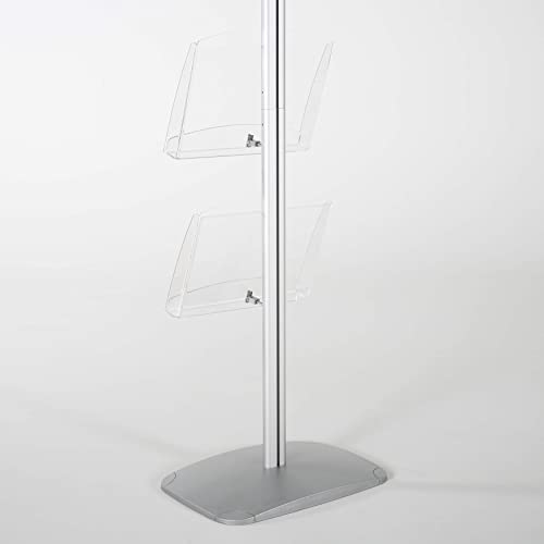M&T Displays Free Standing Aluminum Display Stand Single Sided Document Brochure Sign Holder Front Loading Portrait Landscape Silver Snap Frame 1x(11x17) and 2 pcs Clear Acrylic Shelf 2x(8.5x11) Inch - color: Silver