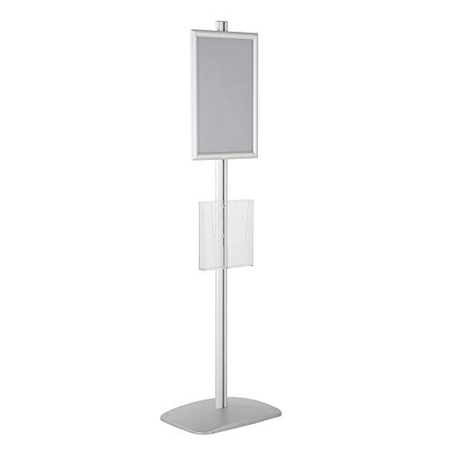 M&T Displays Free Standing Aluminum Display Stand Single Sided Document Brochure Sign Holder Front Loading Portrait Landscape Silver Snap Frame 1x(11x17) and Clear Acrylic Pocket 1x(8.5x11) Inch - color: Silver
