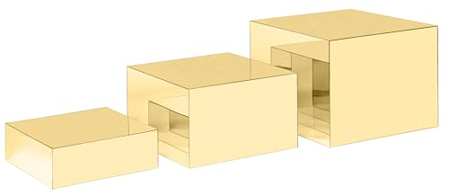 Red Co. Set of 3 Glossy Gold Acrylic Cube Display Nesting Risers with Hollow Bottoms - color: Gold, size: 6",7",8" - 1 pack