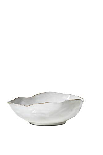 Serene Spaces Living Free-Form Glazed Ceramic Bowl with Sculpted Edge, Decorative Centerpiece for Table Styling, Modern Home Accent for Dining Table Mantel Shelf, 10.5" Diameter & 3.5" Tall - color: White, 10.5" Bowl