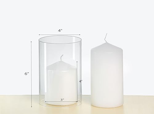 CYS EXCEL 6 PCS (H:6" D:3") Open Ended Glass Hurricane Candleholder Tube Shade | Multiple Size Choices Open Flame Candle Chimney Tube Cover | Bottomless Cylinder - size: 3" wide x 6" tall
