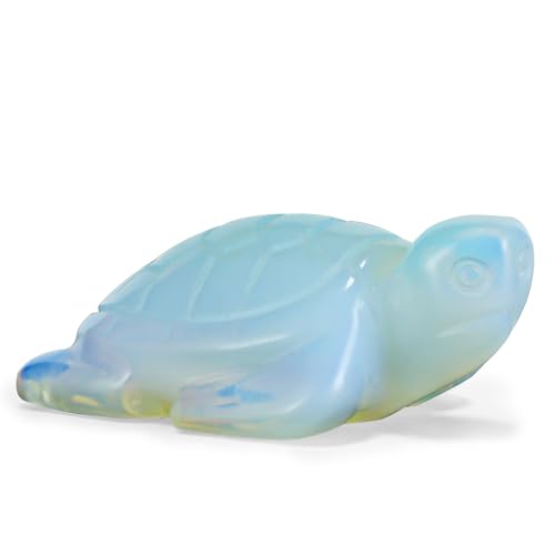 Artistone 2" Gemstone Sea Turtle Figurine, Hand Carved Natural Crystal Healing Animal Hawksbill Sculpture Paperweight Home Office Decor (Opalite) - color: Opalite