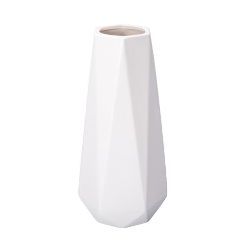 D'vine Dev 11 Inch Snow White Ceramic Vase, Geometric Handmade Craft Flower Vase with Design Box Packaged, VS-GM-SW-11 - color: Snow White, size: 11 Inch