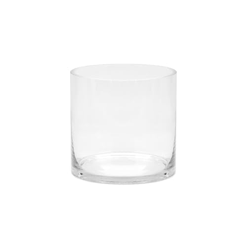 6" Wide 6" Tall Large Hand Blown Sturdy Clear Cylinder Glass Vase, Centerpiece Flower Vase for Rose, Tulip, Boquets, Hurricane Candle Holder (1, 6"x6") - size: 6"x6"
