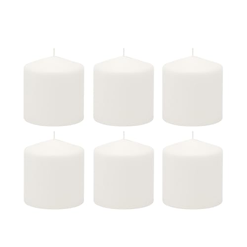 Stonebriar Unscented White Tall Pillar Candles, 18 Hour Burning Candle Pillars, Perfect for Decor, Weddings, Emergencies 3" X 3", 6 count - size: 3" x 3", style: Pack of 6