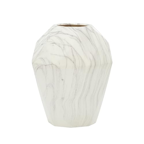 Deco 79 Ceramic Decorative Vase Faux Marble Centerpiece Vase, Flower Vase for Home Decoration 10" x 10" x 12", White - color: White, size: 10" x 10" x 12"