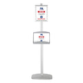 M&T Displays Free Standing Aluminum Display Stand Single Sided Document Brochure Sign Holder Front Loading Portrait Landscape Silver Snap Frame 1x(8.5x11) - Metal Tray Shelf 2X(5.5x8.5) Inch Capacity