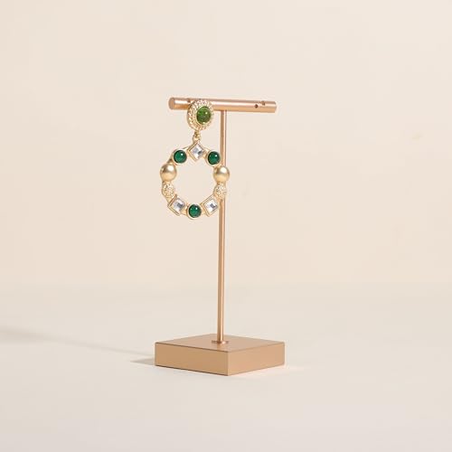 Golden earring display stand for selling, Metal earring T bar holder for show, Jewelry earring storage organizer, jewelry photography props (Square base-Golden-High) - color: Gold, size: High