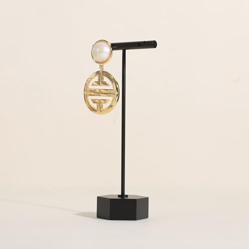Black earring display stand for selling, Metal earring T bar holder for show, Jewelry earring storage organizer, jewelry photography props (Hexagon base-Black-High) - color: Black, size: High