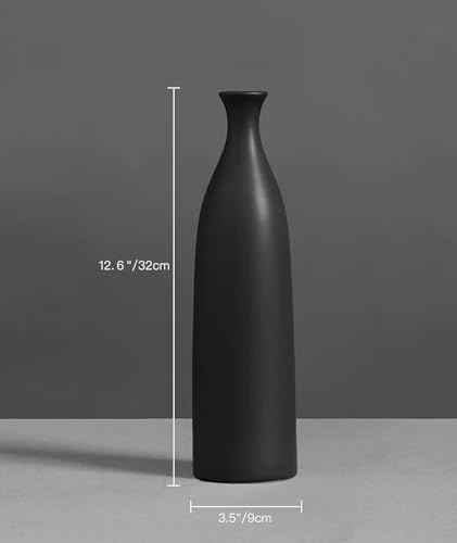 12.6 Inch Matte Black Ceramic Flower Vase, Minimalist Decorative Modern for Pampas Grass, Table, Bookshelf, Mantel, Entryway - color: Black, size: Medium