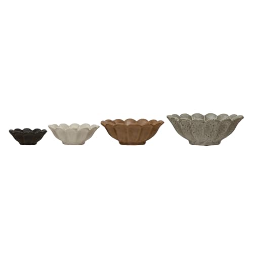Creative Co-Op Stoneware Flower Bowls, 6" L x 6" W x 3" H, Multicolor - color: Earth Tones