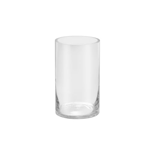 5’ Wide 8" High Large Hand Blown Sturdy Clear Cylinder Glass Vase, Centerpiece Flower Vase for Rose, Tulip, Boquets, Hurricane Candle Holder (1, 5"x8") - size: 5"x8"