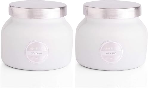 Capri Blue Volcano Scented Candles - Luxury Glass Jar Candles for Home Scented with Tropical Fruit & Sugared Citrus - Soy Wax Blend - Capri Blue Volcano - White Color (8 oz) (Pack of 2) - color: White, size: 8 oz (Pack of 2)