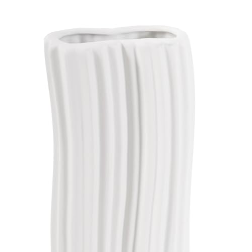 Howard Elliott Collection White Hirst Ceramic Vase for Flowers with Ripple Texture, Abstract Design Decorative Flower Vase for Weddings and Floral Arrangements, Medium, 4 x 4 x 11 Inch - size: 11"L x 4"W