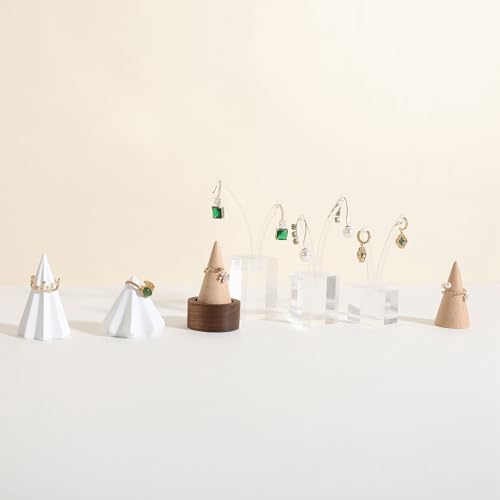 GemeShou walnut ring cone stand for jewelry, Stable ring holder for men, wooden ring displays for selling, small jewelry ring holder for nightstand【Ring holder-Cone 1】 - style: One Cone