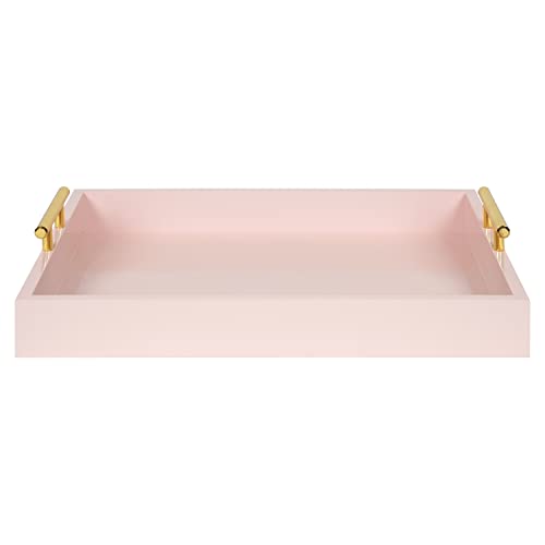 Kate and Laurel Lipton Decorative Tray with Polished Gold Metal Handles, Soft Pink - color: Pink, size: 16.5" x 12.3" x 3.3"