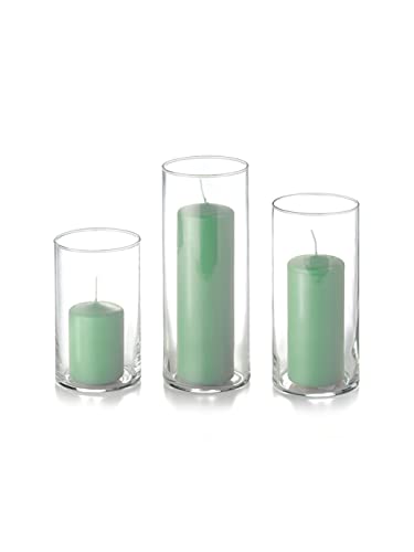 yummi Set of 12 Slim Pillars and Cylinder Vases - Sage - color: Sage