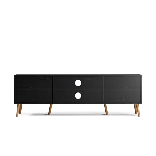 TV Stand for TVs up to 60 Inch, Modern Entertainment Center with Storage, Media Console Table with 2 Cabinets & Shelves, Wooden TV Stand for Living Room Bedroom, Black - color: Black