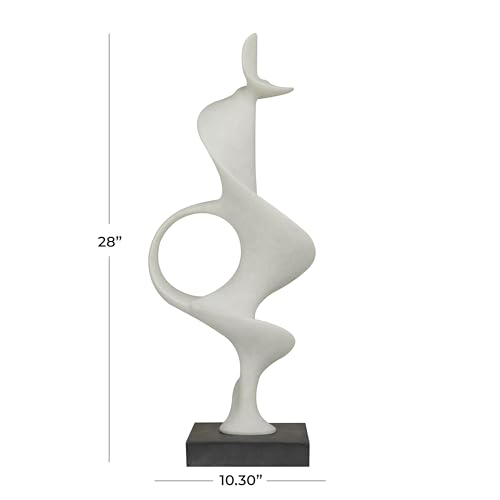 Deco 79 Polystone Abstract Decorative Sculpture Home Decor Statue with Black Base, Accent Figurine 10" x 9" x 28", White