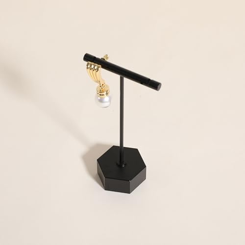 Black earring display stand for selling, Metal earring T bar holder for show, Jewelry earring storage organizer, jewelry photography props (Hexagon base-Black-Low) - color: Black, size: Low