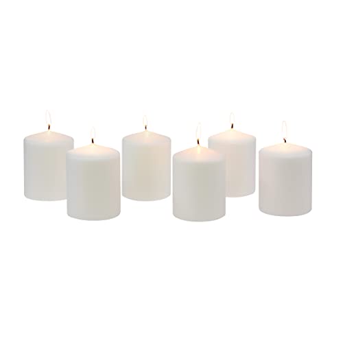 Stonebriar Unscented White Tall Pillar Candles, 35 Hour Burning Candle Pillars, Perfect for Decor, Weddings, Emergencies 3" X 4", 6 count - size: 3" x 4", style: Pack of 6