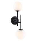 BYOLIIMA Black Globe Wall Sconces, 2-Light Modern Matte Black Vanity Lights with White Globe Glass Shade, Industrial Farmhouse Wall Lamp for Bedroom, Living Room, Kitchen, Bathroom - color: Black