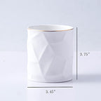 Ceramic Irregular Round Pen Holder For Desk Cute Stand Gold Line Pencil Cup Pot Desk Organizer for Girls Makeup Brush Holder (White) - color: White