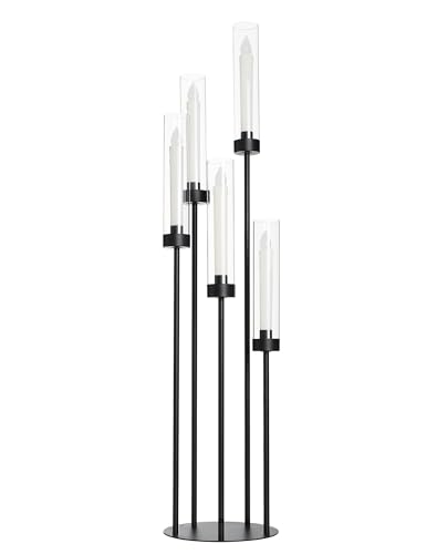 39.8''Matte Black Candle Holder with Acrylic Shades Tall 5 Arm Candelabra Black Table Centerpiece for Wedding Living Dining Room Fireplace Decoration Fit 0.98''LED Taper - color: Black, size: 1pcs