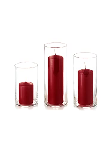 yummi Set of 36 Slim Pillars and Cylinder Vases - Burgundy - color: Burgundy