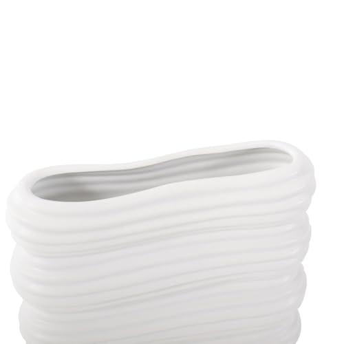 Howard Elliott Collection Hirst White Ceramic Vase with Ripple Texture, Modern Abstract Decorative Flower Vase for Weddings, Floral Arrangements and Home Decor, Small Size, 8 x 8 x 6.5 Inch - size: 6.5"L x 8"W