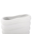 Howard Elliott Collection Hirst White Ceramic Vase with Ripple Texture, Modern Abstract Decorative Flower Vase for Weddings, Floral Arrangements and Home Decor, Small Size, 8 x 8 x 6.5 Inch - size: 6.5"L x 8"W