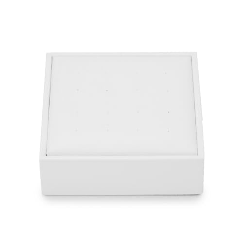 PU Leather Earring Stand Display Holder Organizer Jewelry Showcase (White) - size: 3.15" x 3.15" x 0.99"