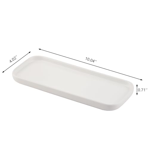 VanEnjoy Set of 2 White Ceramic Tray for Kitchen Counter, White Vanity Tray for Bathroom Counter, Long Narrow Tray for Soap Bottles - color: White