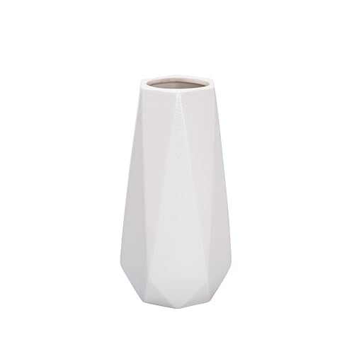 D'vine Dev 8 Inch Snow White Ceramic Vase, Geometric Handmade Craft Flower Vase with Design Box Packaged, VS-GM-SW-8 - color: Snow White, size: 8 Inch