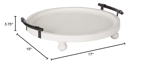 Kate and Laurel Bruillet Farmhouse Round Tray, 15 inch Diameter, Rustic White, Wood Tray for Coffee Table - color: White