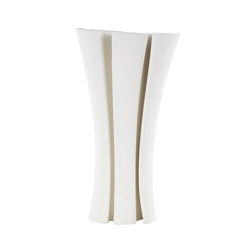 Deco 79 Ceramic Abstract Decorative Vase Ribbed Dimensional Folded Centerpiece Vase with Curvy Rim, Flower Vase for Home Decoration 8" x 7" x 15", White - color: White, size: 8" x 7" x 15