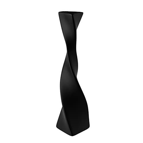 16 Inch Tall White/Black Ceramic Vase Curve Geometric Flower Vase Modern Minimalist Abstract Vase Farmhouse Decorative Vase for Table Home Office Floor Shelf Decor(Black) - color: Black