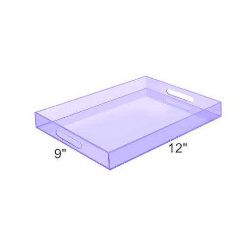 SetGame Acrylic Serving Tray with Handles, Bathroom Desktop Decorative Storage Arylic Trays, Simple Vanity Tray Food Tea Fruit Dinner Snack Tray for Bar Kitchen Party - color: Purple