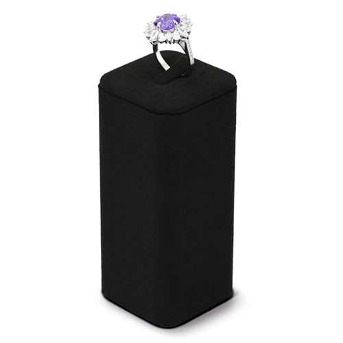 Microfiber Jewelry Ring Display Stand Rings Display Organizer Stand (Black, High) - size: 1.77" x 1.77" x 3.94"
