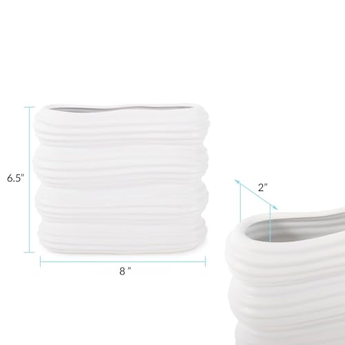 Howard Elliott Collection Hirst White Ceramic Vase with Ripple Texture, Modern Abstract Decorative Flower Vase for Weddings, Floral Arrangements and Home Decor, Small Size, 8 x 8 x 6.5 Inch - size: 6.5"L x 8"W