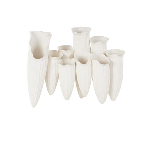 Deco 79 Ceramic Abstract Floral Inspired Vase with Linear Grooves and 10 Openings, 14" x 5" x 11", White - color: White, size: 14" x 5" x 11"