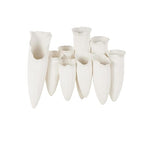 Deco 79 Ceramic Abstract Floral Inspired Vase with Linear Grooves and 10 Openings, 14" x 5" x 11", White - color: White, size: 14" x 5" x 11"