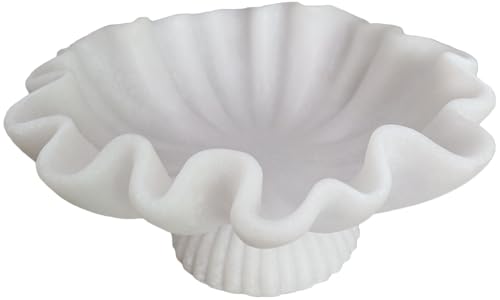 10" Large Decorative Bowl decor - milky white Scalloped Decorative Bowls for Home Decor - Organic Fluted Modern Home Decor,Ruffle Decor key bowl,bowl for keys - color: Milky White-With base, size: 10inch