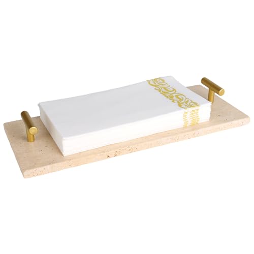 Napkin Holder - Guest Towel Holder for Bathroom - Travertine Stone Paper Towel Holder - Hand Towel Tray with Gold T-Handle(11.8x4.7x1.7 Inchs) - color: Yellow