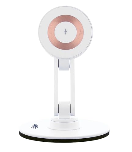 ClikDock Cell Phone Magnetic Wireless Charger Stand, 360° Spin, Aluminum Construction, Compatible with MagSafe Phones for iPhone & Andriod (White) - color: White