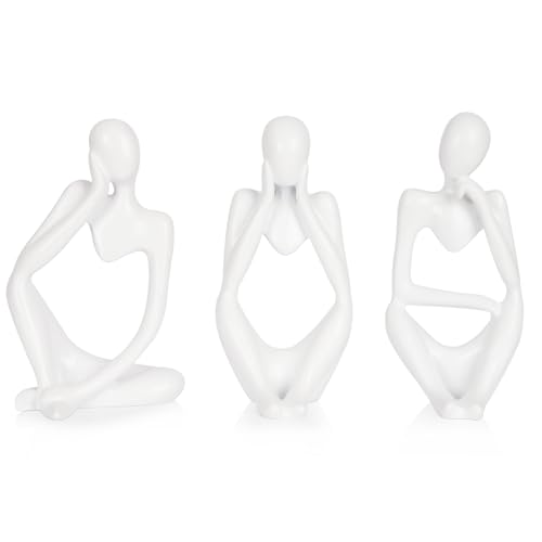 Sandstone Resin Thinker Style Abstract Sculpture Statue Collectible Figurines Home Office Bookshelf Desktop Decor (Small White, 3pcs) - color: Small White, size: 3pcs
