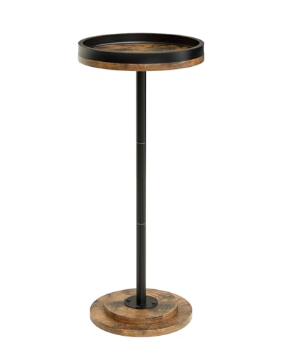 Masupu Drink Table, Round Side Table for Small Spaces, Pedestal Small End Table with Metal Base, for Living Room, Bedroom, Bathroom, Rustic Brown+Black(Lip) - color: 07.brown Black Lip
