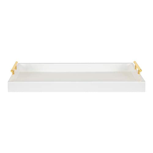 Kate and Laurel Lipton Narrow Decorative Tray with Polished Metal Handles, White and Gold - color: White/Gold